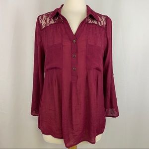 Figueroa & Flower Pink Top Partial Button Front